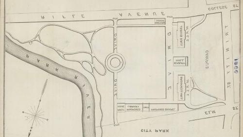 Map of Trinity College campus downtown old campus, from 1866