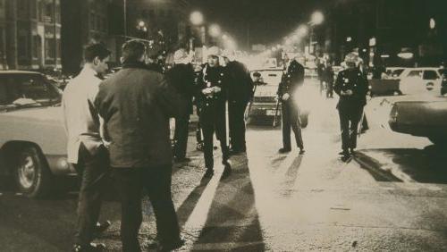 Hartford street with police, night of Martin Luther King assassination.
